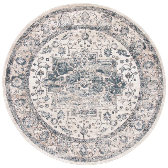 SAFAVIEH Oregon Augustine Floral Bordered Area Rug, Ivory/Blue, 5'3" x 5'3" Round