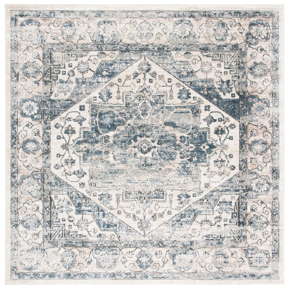 SAFAVIEH Oregon Augustine Floral Bordered Area Rug, Ivory/Blue, 8' x 8' Square