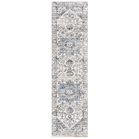 SAFAVIEH Oregon Augustine Floral Bordered Runner Rug, Ivory/Blue, 2'2" x 10'