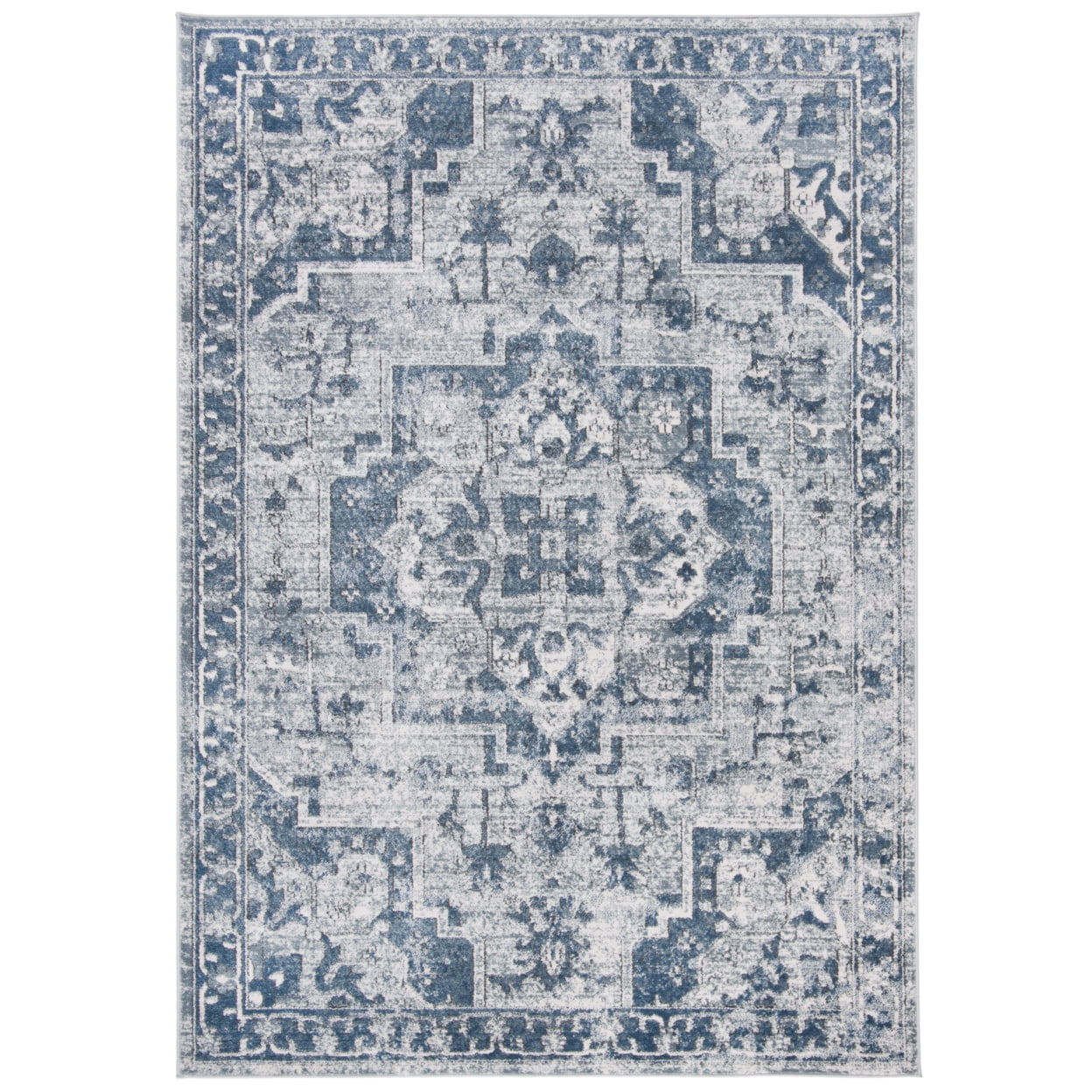 Navy/Ivory Medallion Stain-Resistant 4' x 6' Synthetic Rug