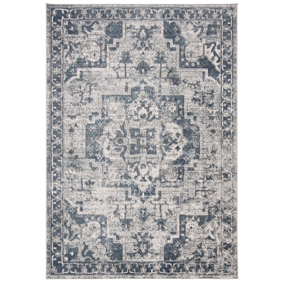 SAFAVIEH Oregon Coriander Floral Bordered Area Rug, Navy/Ivory, 5'1" x 7'6"