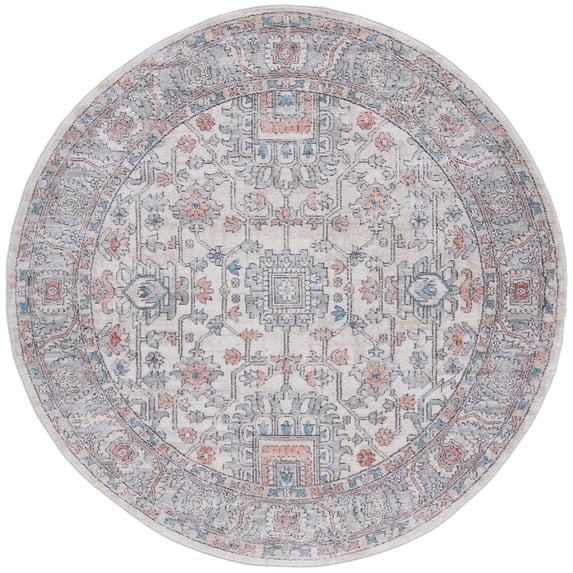 SAFAVIEH Oregon Creighton Floral Bordered Area Rug, 3' x 3' Round, Grey/Ivory