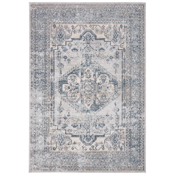 SAFAVIEH Oregon Creighton Floral Bordered Area Rug, 3' x 5', Light Blue/Ivory