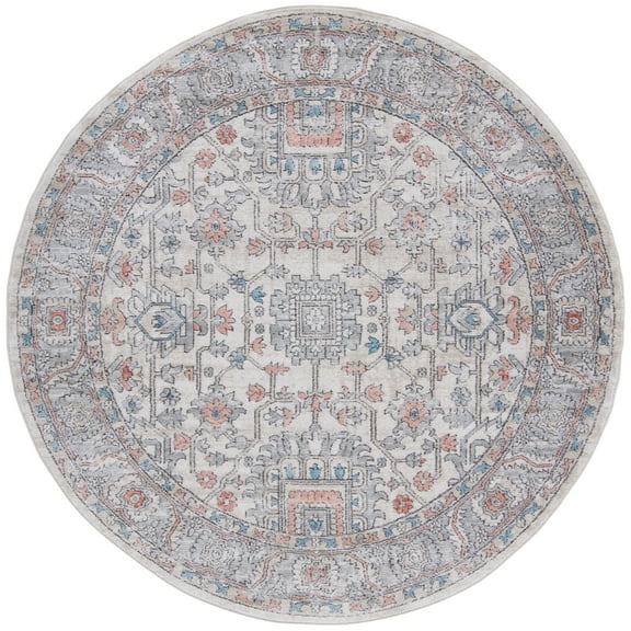 SAFAVIEH Oregon Creighton Floral Bordered Area Rug, 6'7" x 6'7" Round, Grey/Ivory