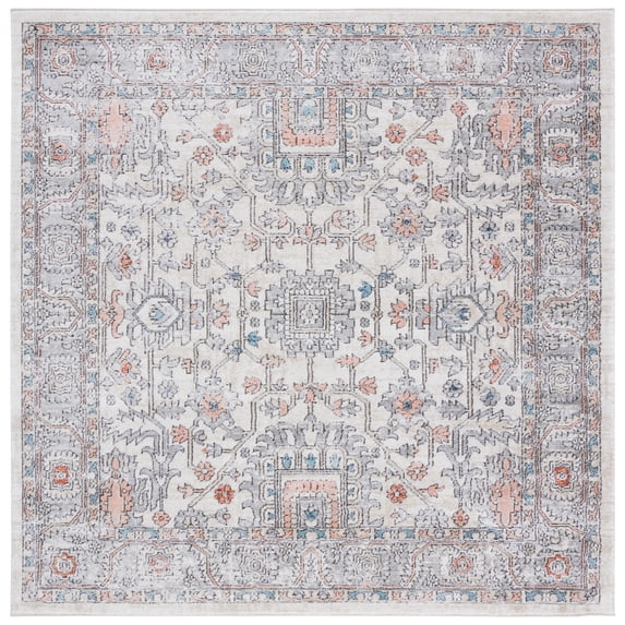 SAFAVIEH Oregon Creighton Floral Bordered Area Rug, 6'7" x 6'7" Square, Grey/Ivory