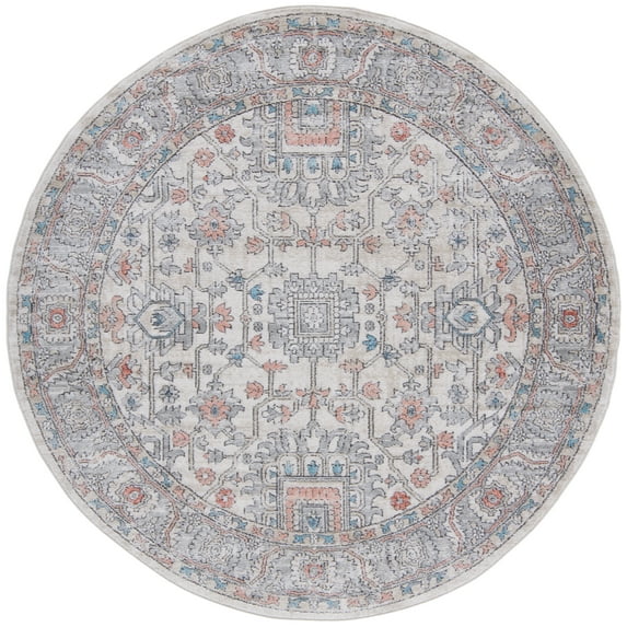 SAFAVIEH Oregon Creighton Floral Bordered Area Rug, 8' x 8' Round, Grey/Ivory