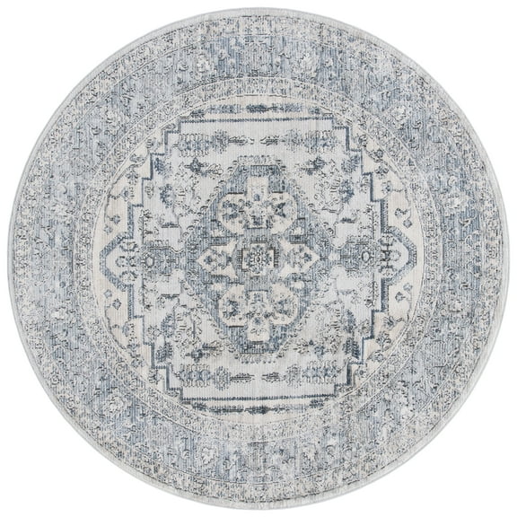 SAFAVIEH Oregon Creighton Oriental Area Rug, Light Blue/Ivory, 6'7" x 6'7" Round