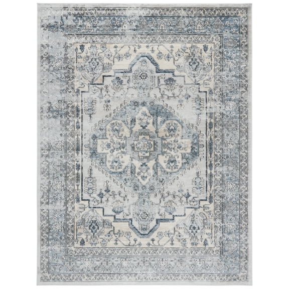 SAFAVIEH Oregon Creighton Floral Bordered Area Rug, Light Blue/Ivory, 9' x 12'
