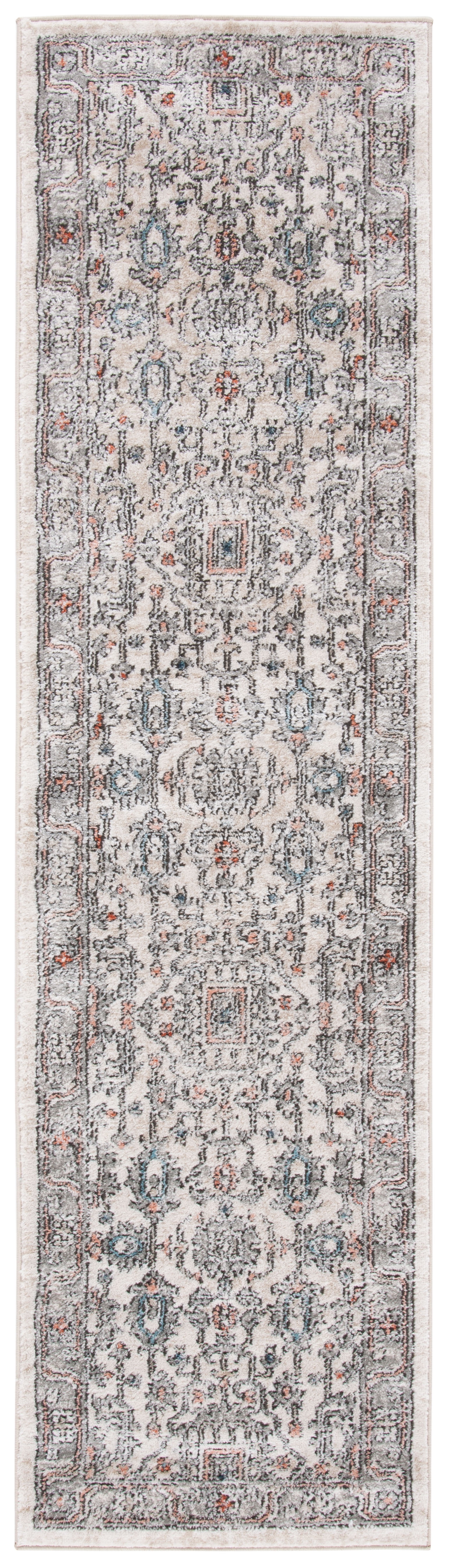 Grey and Ivory Medallion Hand-Knotted Runner Rug
