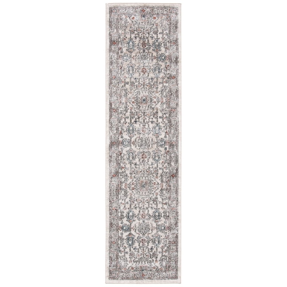 SAFAVIEH Oregon Creighton Floral Bordered Runner, 2'2" x 12', Grey/Ivory