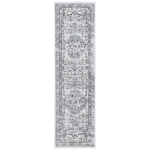 SAFAVIEH Oregon Creighton Floral Bordered Runner, 2'2" x 6', Light Blue/Ivory