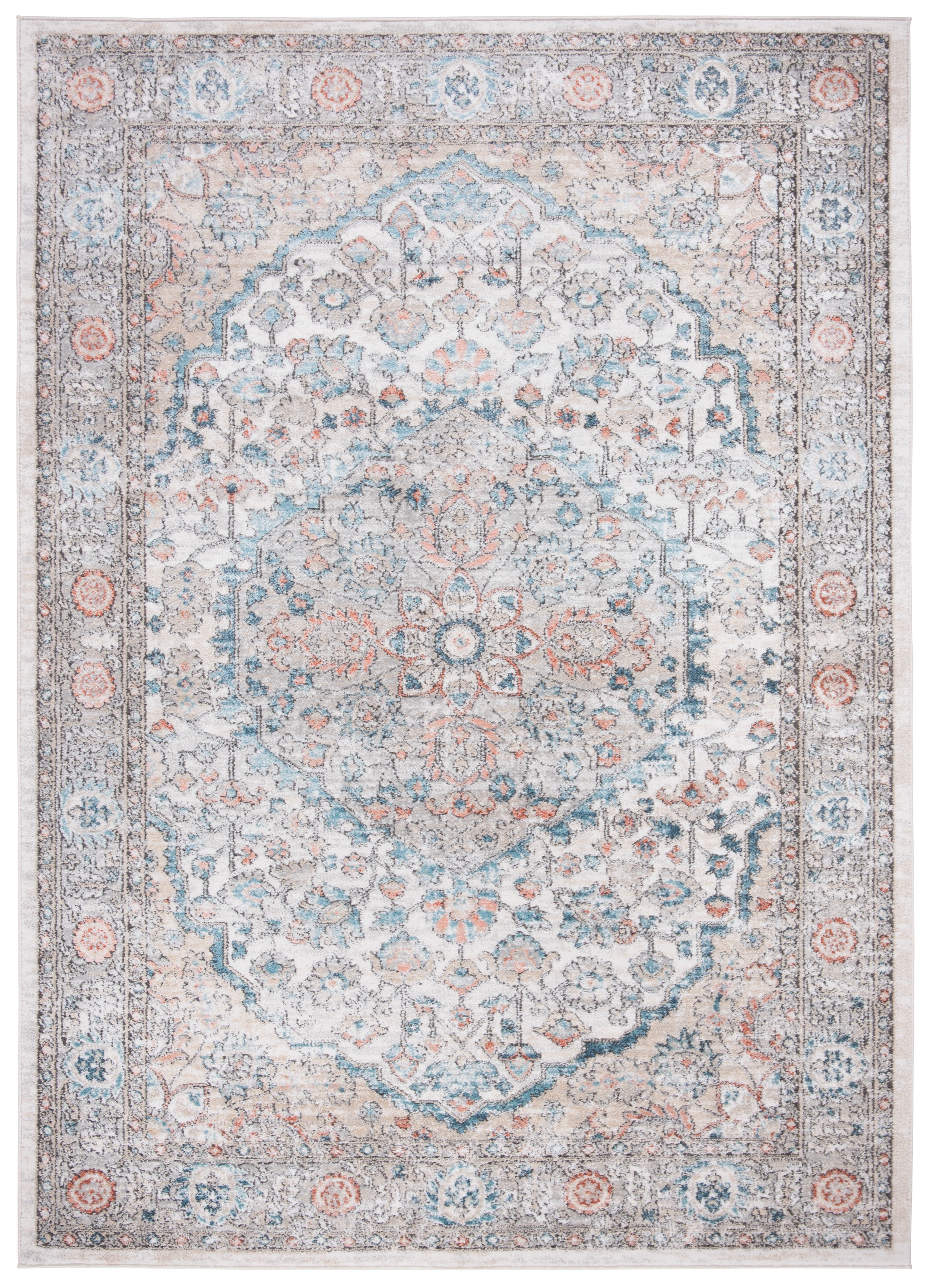 Blue and Beige Medallion Hand-knotted Synthetic Area Rug