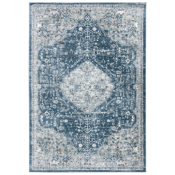 SAFAVIEH Oregon Eirann Damask Area Rug, Navy/Ivory, 6'7" x 9'