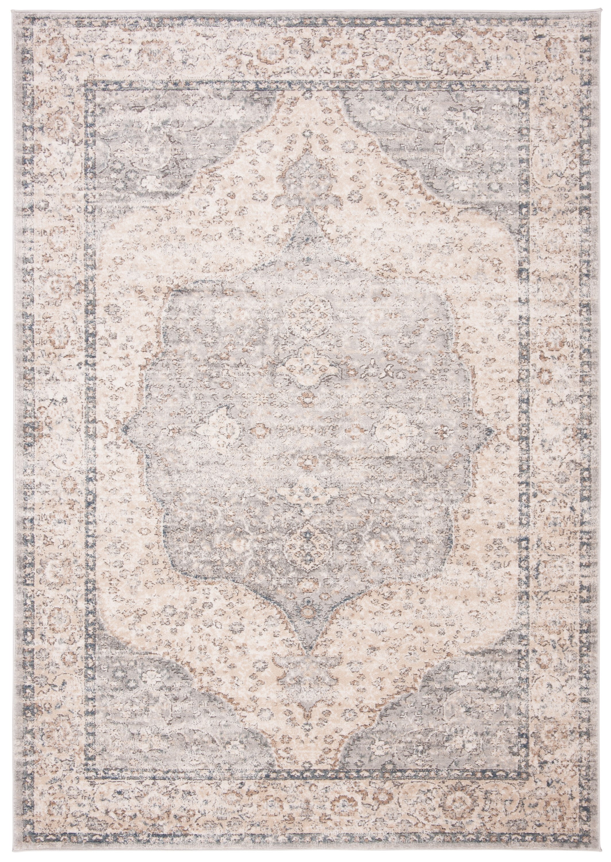 Beige and Gray Medallion Synthetic Area Rug