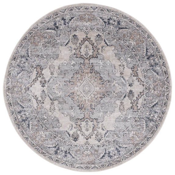 SAFAVIEH Oregon Ethelinda Floral Bordered Area Rug, Beige/Grey, 5'3" x 5'3" Round