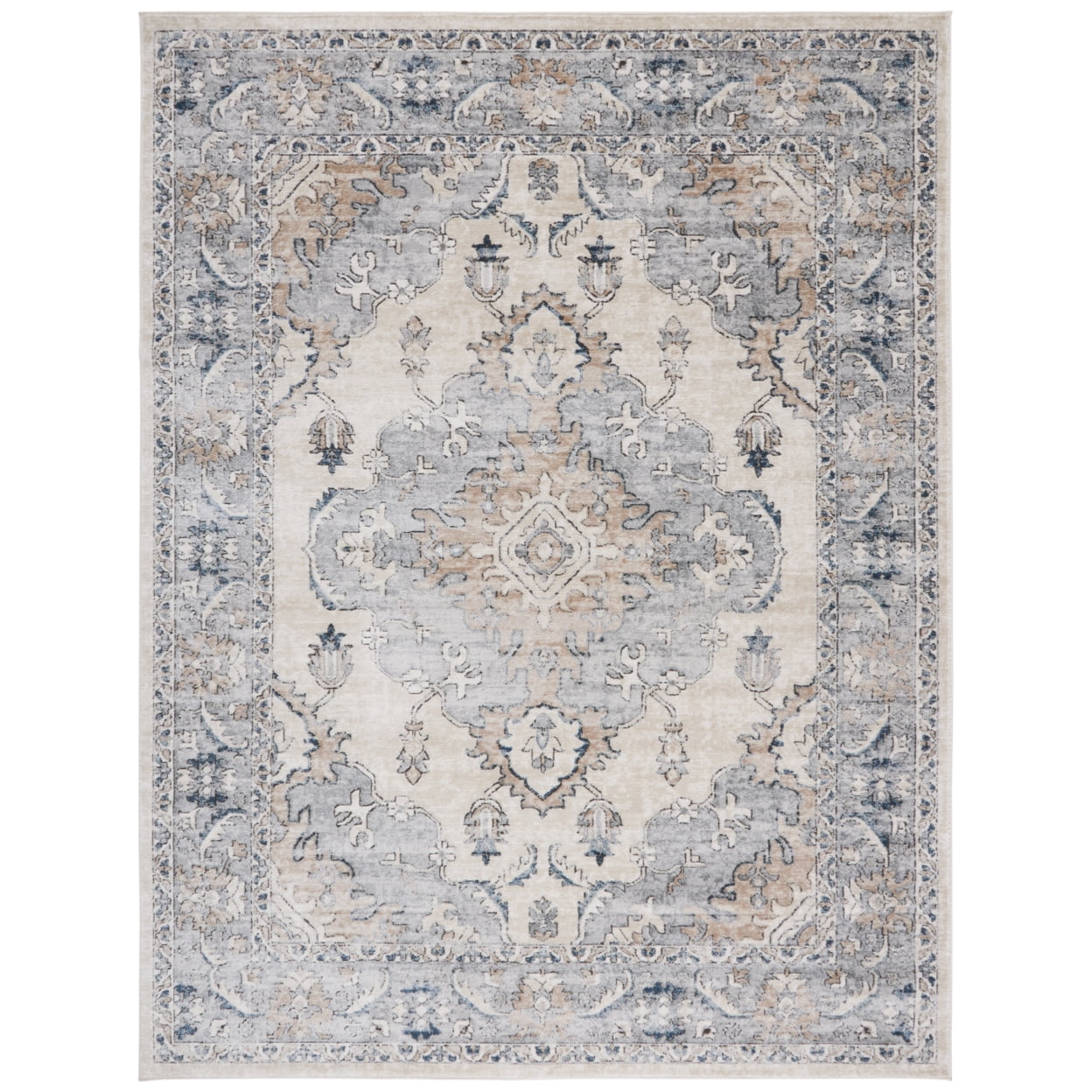 Beige and Gray Floral Medallion 8' x 10' Area Rug