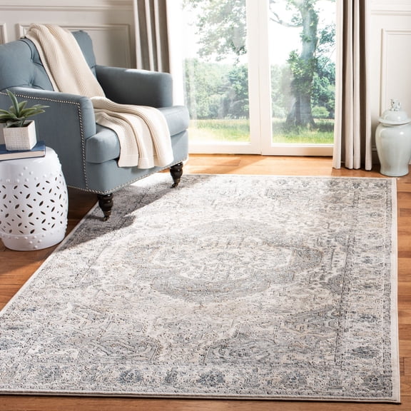 SAFAVIEH Oregon Grosvenor Floral Bordered Area Rug, Ivory/Grey, 4' x 6'