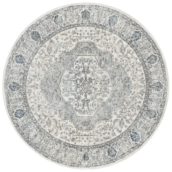 SAFAVIEH Oregon Grosvenor Oriental Area Rug, Ivory/Grey, 6'7" x 6'7" Round