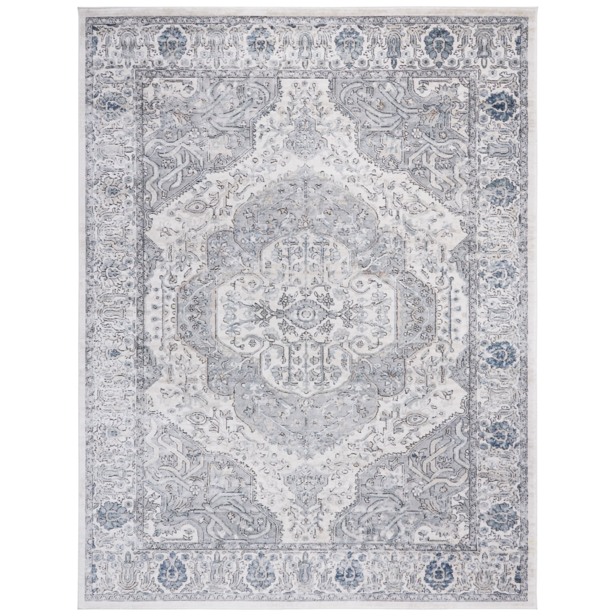 Elegant Ivory and Grey Floral Synthetic Area Rug, 8' x 10'