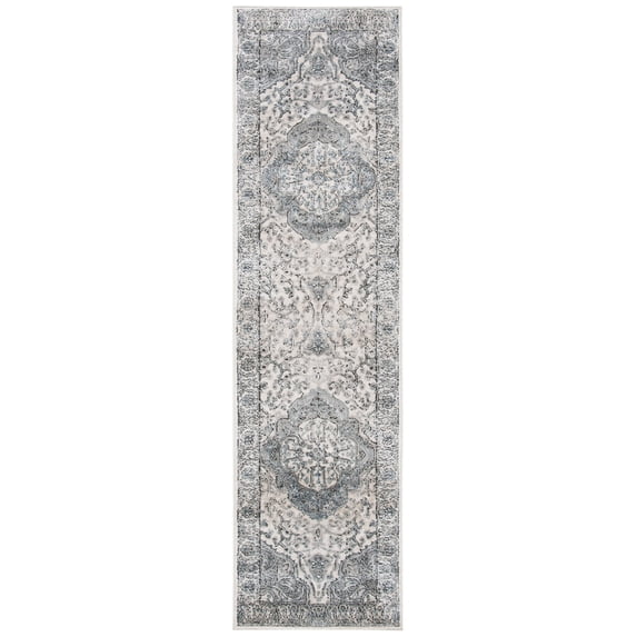 SAFAVIEH Oregon Grosvenor Floral Bordered Runner, 2'2" x 8', Ivory/Grey