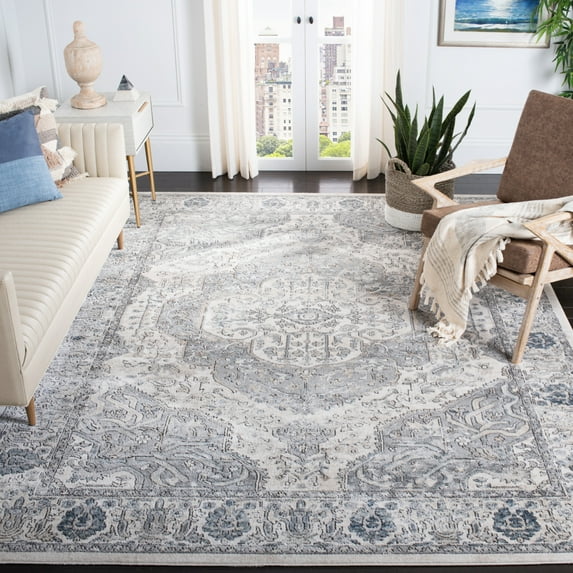 SAFAVIEH Oregon Grosvenor Oriental Runner Rug, Ivory/Grey, 2'2" x 12'