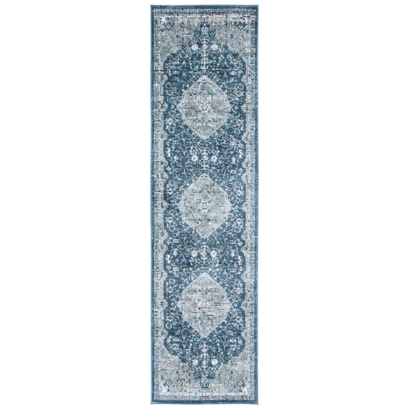SAFAVIEH Oregon Ronnette Damask Runner Rug, Navy/Ivory, 2'2" x 7'