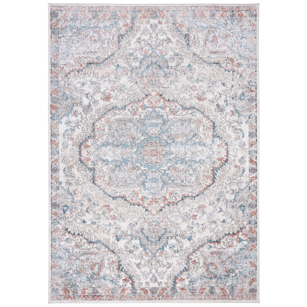 Vintage Elegance Oregon Floral Blue & Beige Synthetic Area Rug - 5'1" x 7'6"
