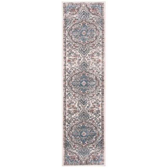 SAFAVIEH Oregon Seachlann Floral Bordered Runner Rug, Grey/Blue, 2'2" x 6'