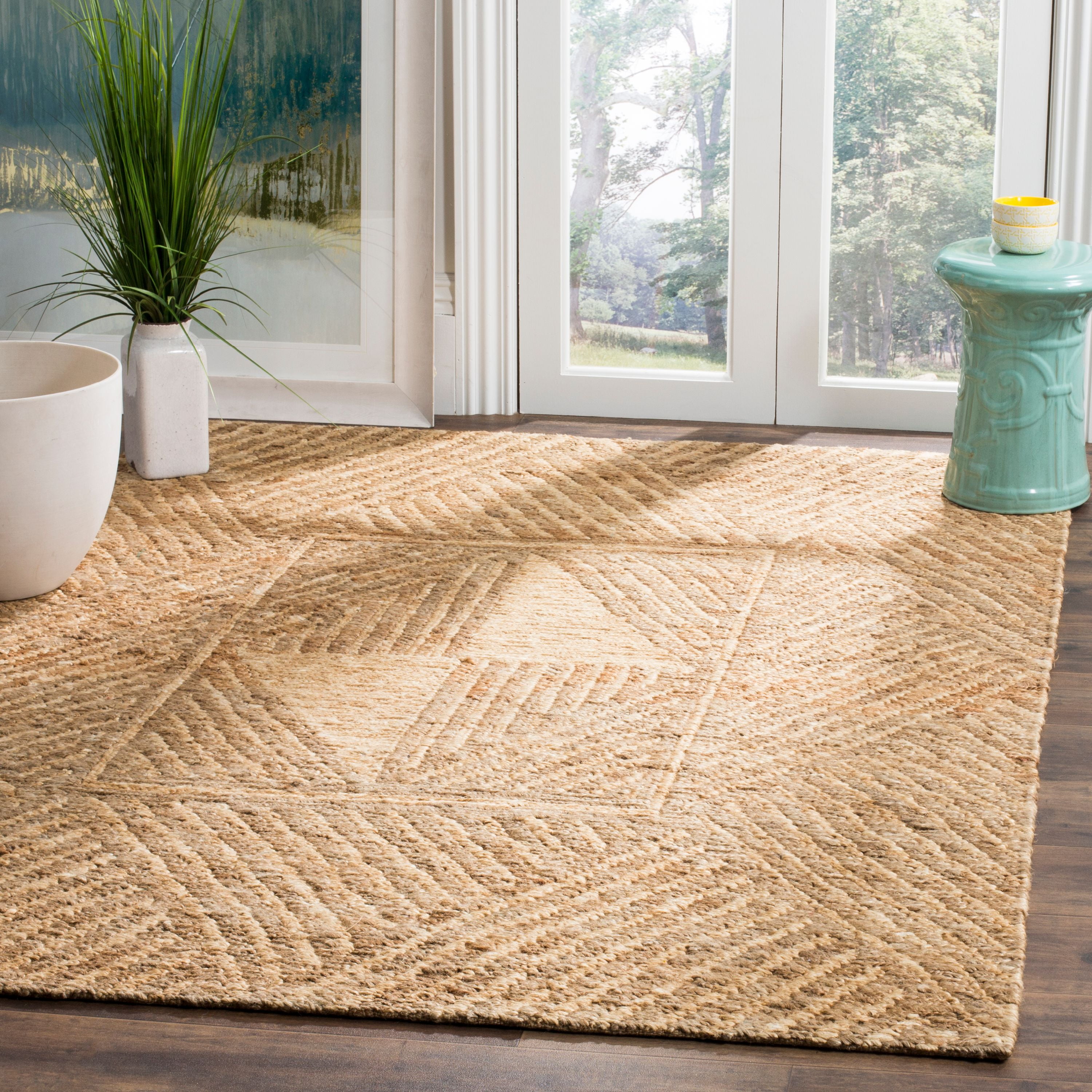 Hand-Knotted Ivory Geometric Jute Rug, 4' x 6'
