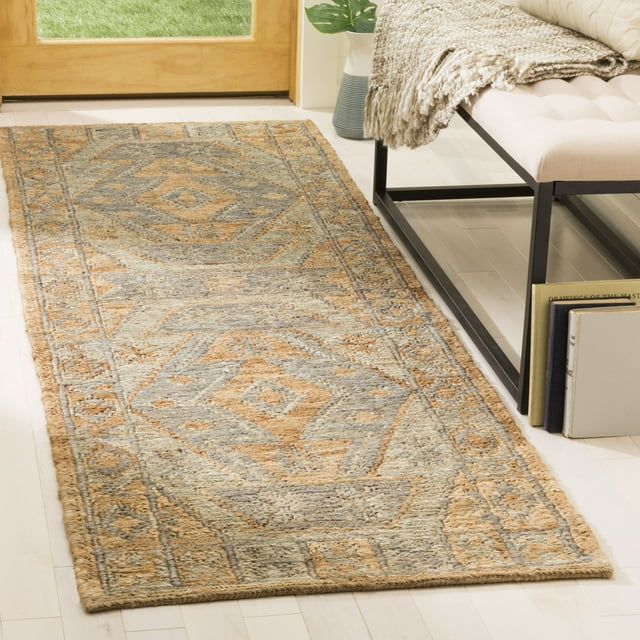 SAFAVIEH Organic Jervis Aztec Braided Jute Runner Rug, Slate/Natural, 2'6" x 8'