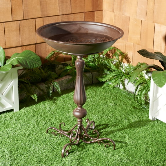 SAFAVIEH Orian Solid Rustic Outdoor Patio Bird Bath, Rustic Brown