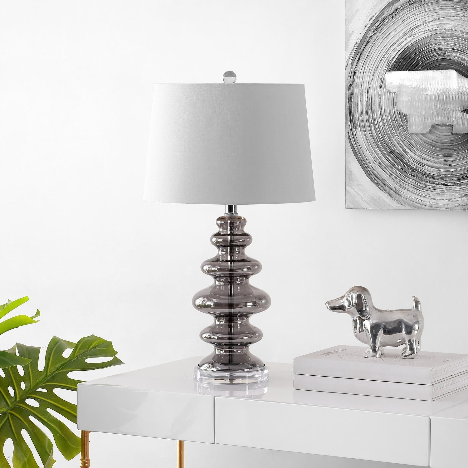 Adjustable 16'' White Stick Table Lamp with Crisp Shade