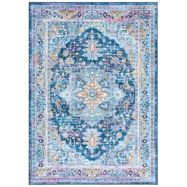 SAFAVIEH Orlando Charla Medallion Machine Washable Area Rug, Light Blue/Navy, 8' x 10'