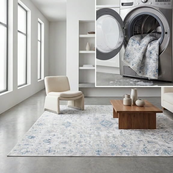 SAFAVIEH Orlando Elliott Medallion Machine Washable Area Rug, Grey/Blue, 8' x 10'