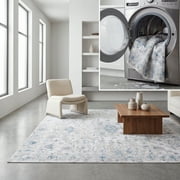 SAFAVIEH Orlando Elliott Medallion Machine Washable Area Rug, Grey/Blue, 9' x 12'