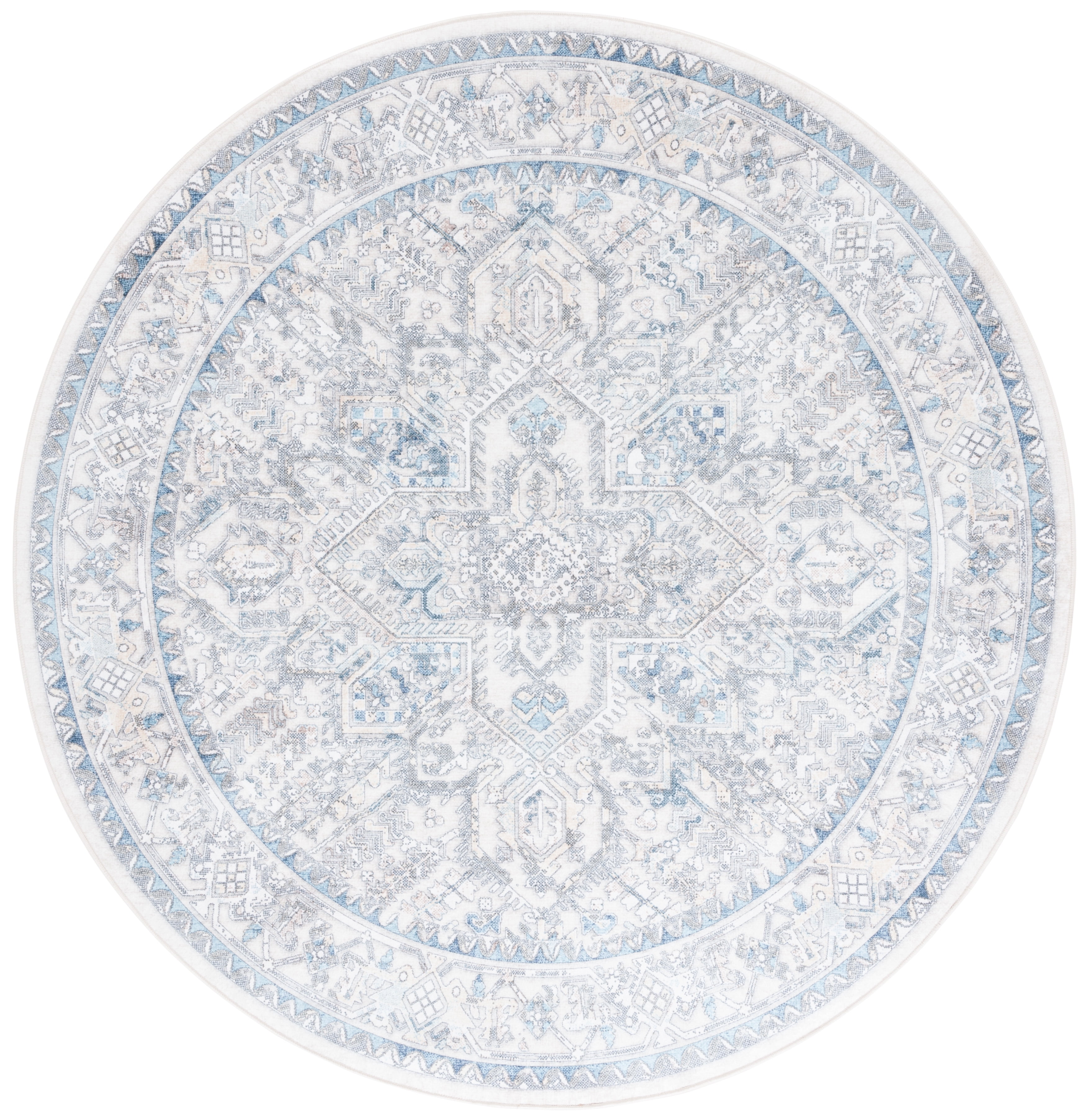 Hand-Knotted Elegance Round Gray Synthetic 59" Rug