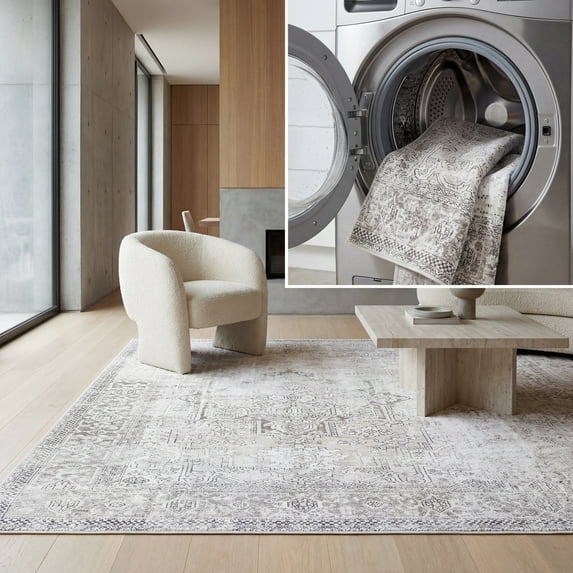 SAFAVIEH Orlando Jaymz Medallion Machine Washable Area Rug, Taupe/Beige, 8' x 10'