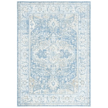 SAFAVIEH Orlando Jilliean Medallion Machine Washable Area Rug, Blue/Gold, 4'9" x 6'6"