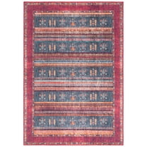 SAFAVIEH Orlando Kaeden Striped Machine Washable Area Rug, Rust/Blue, 8' x 10'