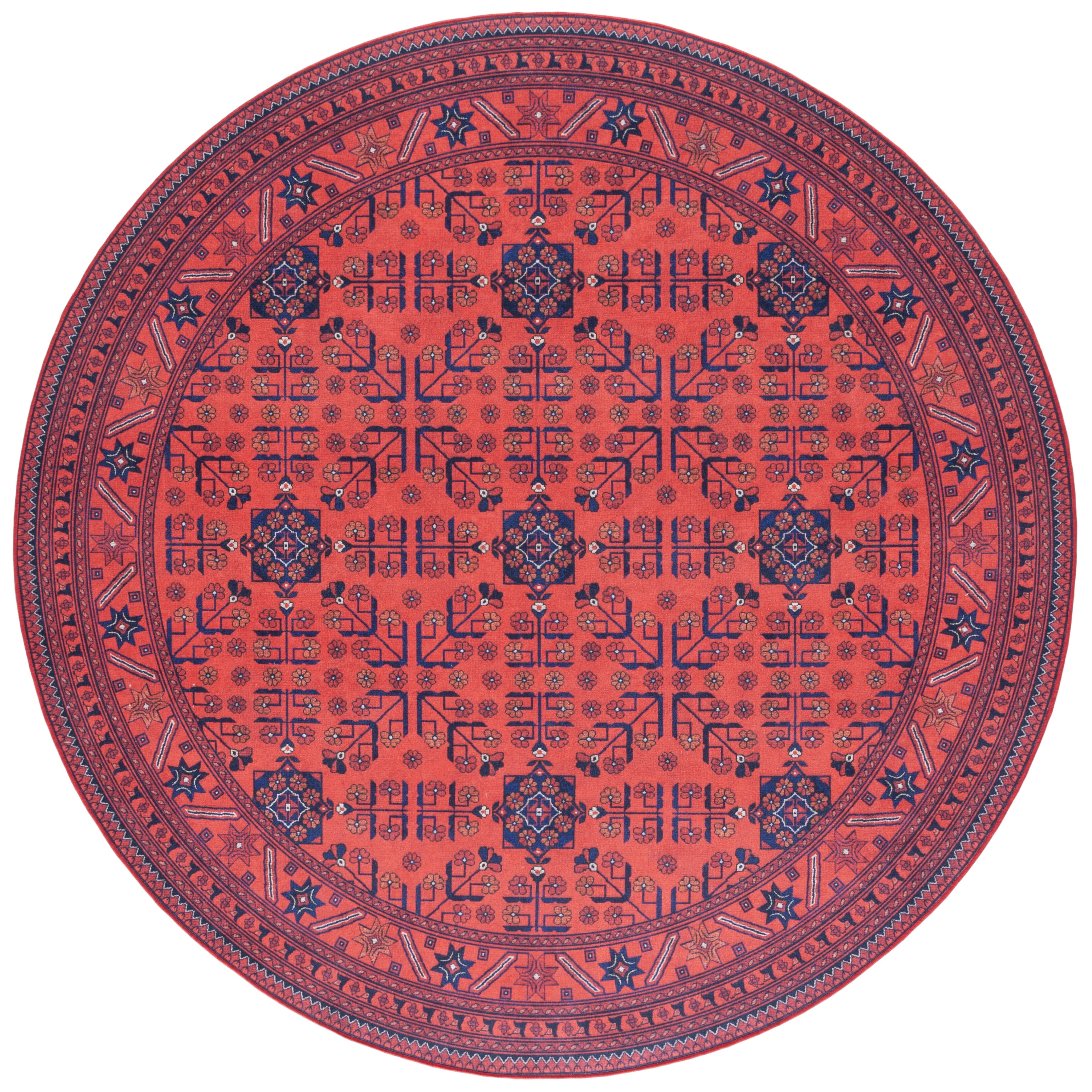 SAFAVIEH Orlando Martina Geometric Machine Washable Area Rug, Red/Black, 5'5" x 5'5" Round