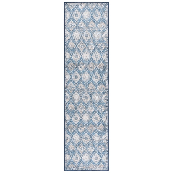 SAFAVIEH Orlando Mira Geometric Machine Washable Runner Rug, Blue/Beige, 1'10" x 8'