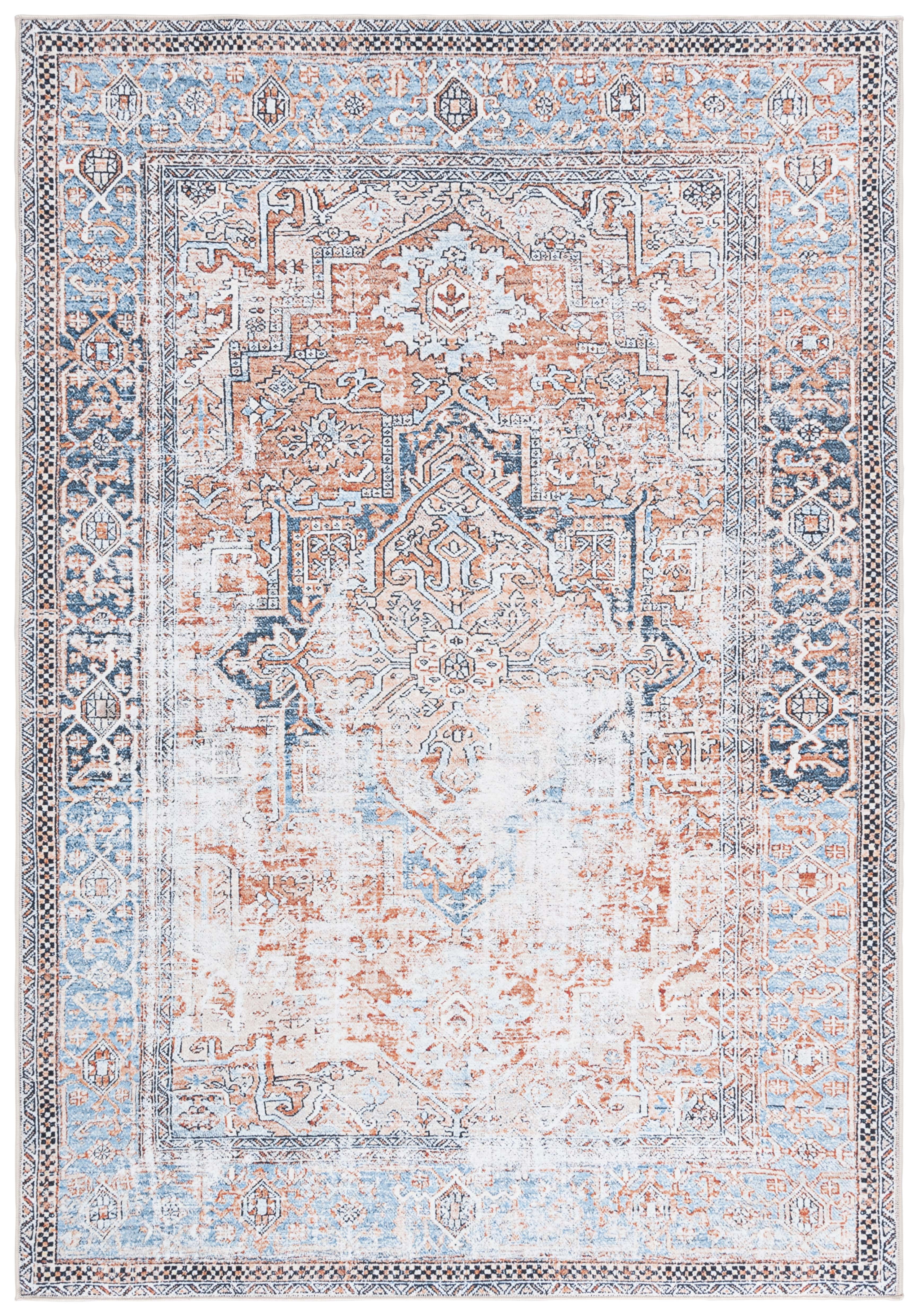 Large Blue and Orange Felt Velvet Round Area Rug