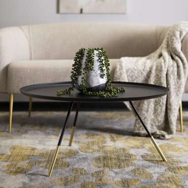 Mid Century Inspired Round Side Table In Antique Brass