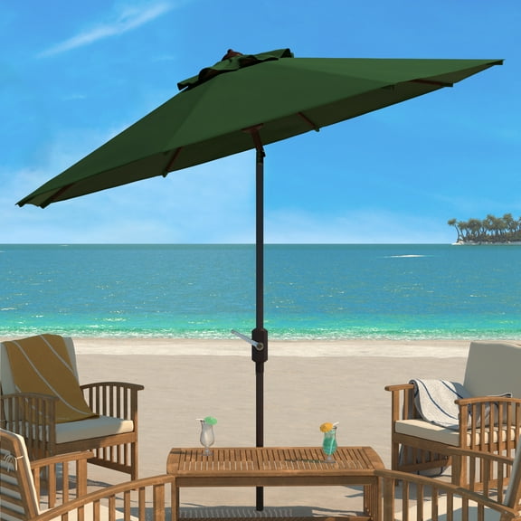 SAFAVIEH Ortega 9' Market Crank Auto Tilt Patio Umbrella, Hunter Green
