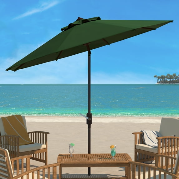 SAFAVIEH Ortega 9' Market Crank Auto Tilt Patio Umbrella, Hunter Green