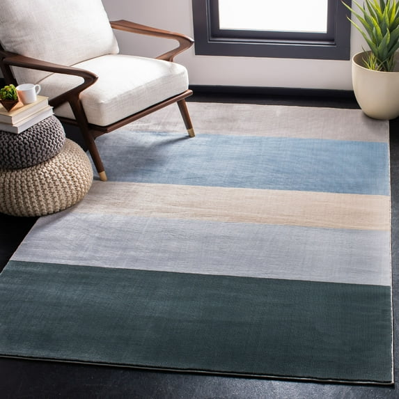SAFAVIEH Orwell Christabella Solid Striped Area Rug, Blue/Grey, 5'3" x 7'7"