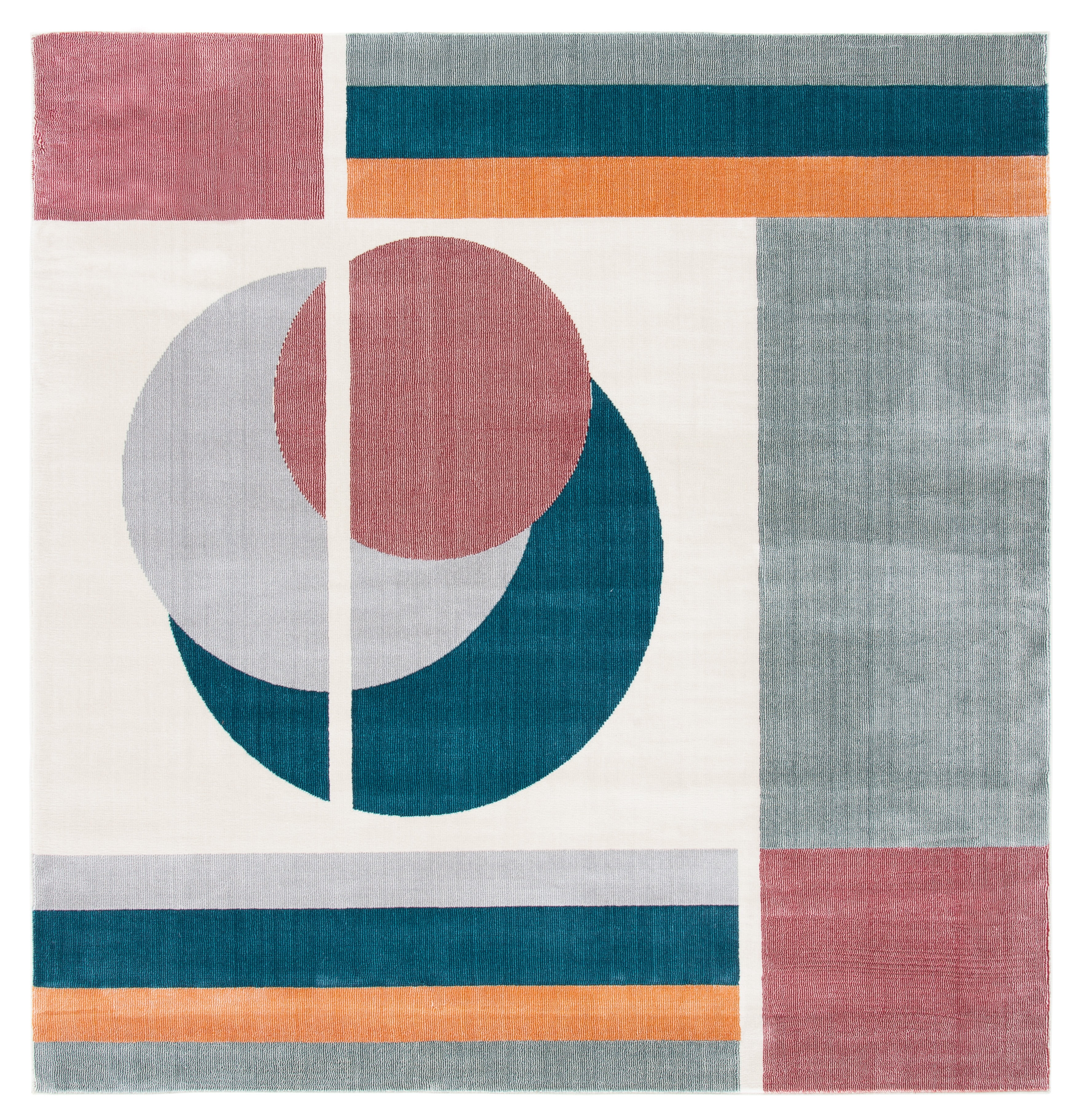Beige and Dark Teal Abstract Square Area Rug
