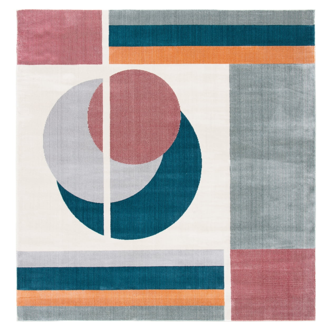 Beige and Dark Teal Abstract Square Area Rug
