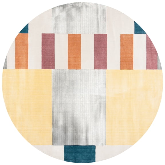 SAFAVIEH Orwell Eadaoin Abstract Area Rug, Beige/Yellow, 6'7" x 6'7" Round