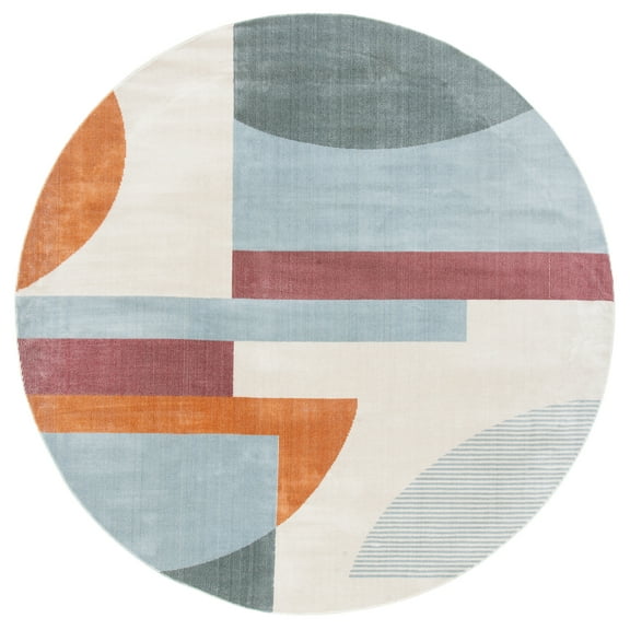 SAFAVIEH Orwell Hayden Abstract Area Rug, Ivory/Blue, 3' x 3' Round